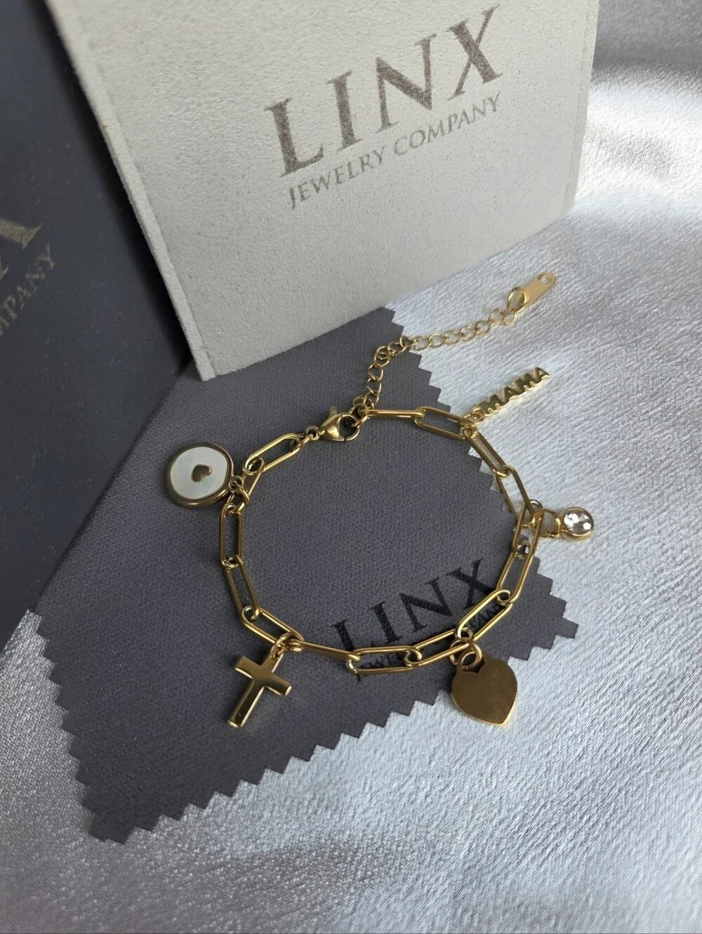 Gold Paperclip Chain Charm Bracelet With Charms